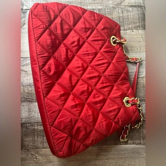 Talbots leather / nylon quilted red tote bag - Picture 13 of 16